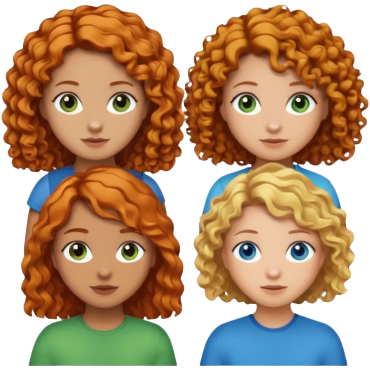 4 best friends 1 with orange brown hair and tan skin one with curly blonde hair and blue eyes one with short hair and one with brown and blonde hair and green eyes emoji