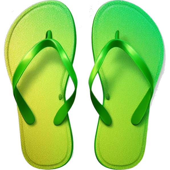Realistic metallic gold lime green gradient pair of summer flip flops isolated. emoji