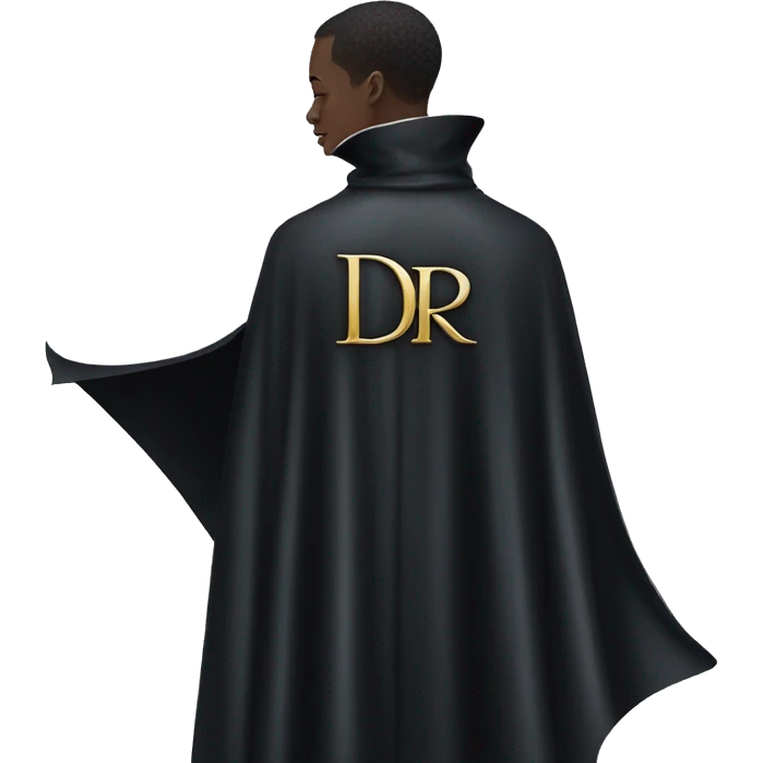 back profile of black magician, cape that says Dior, Dior logo on the cape emoji