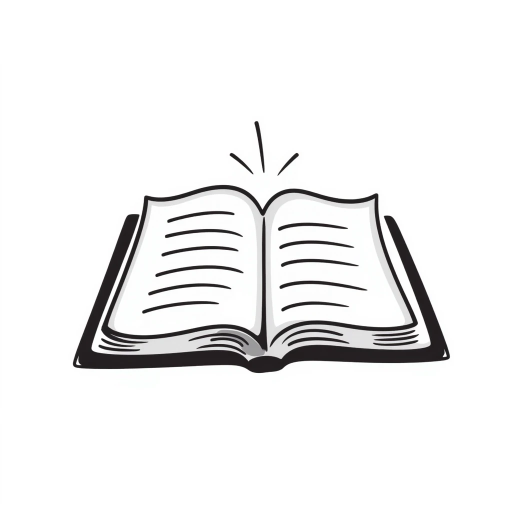 open bible with visible text lines, hand drawn doodle style emoji
