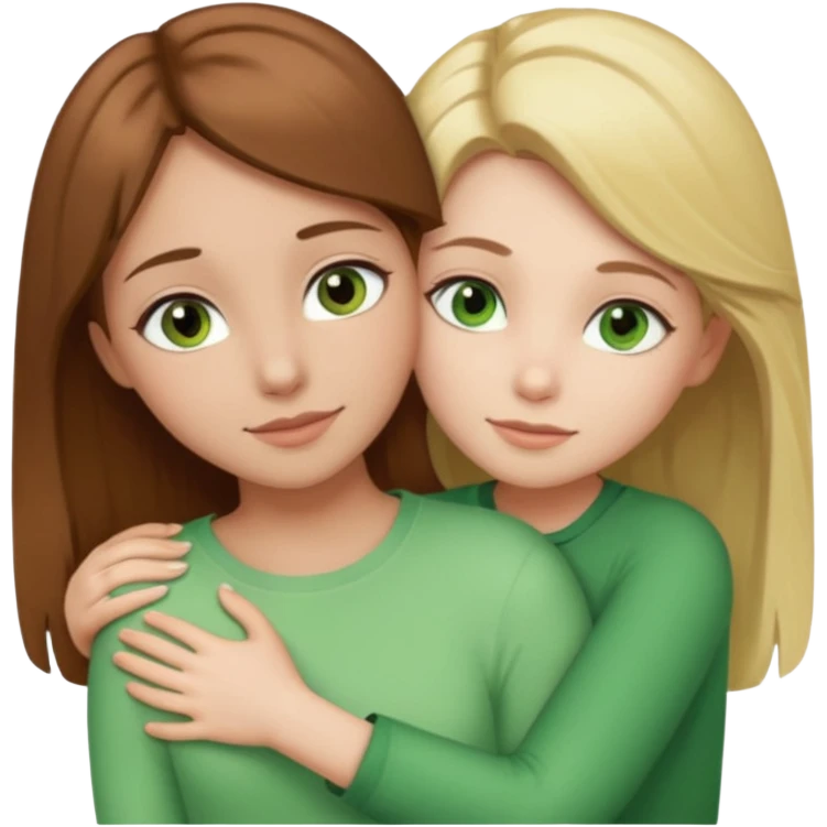 Maman : cheveux marrons, yeux marrons peau blanche fille cheveux blond yeux verts peau blanche qui se font un câlin  emoji