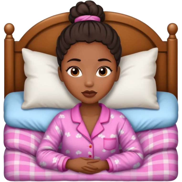 A black girl with edges and plump lips and long lashes with a bun in her bed emoji