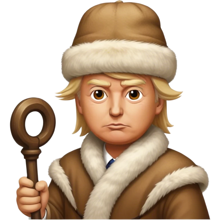 Donald Trump is a king in a fur hat, holding a staff
realistic emoji