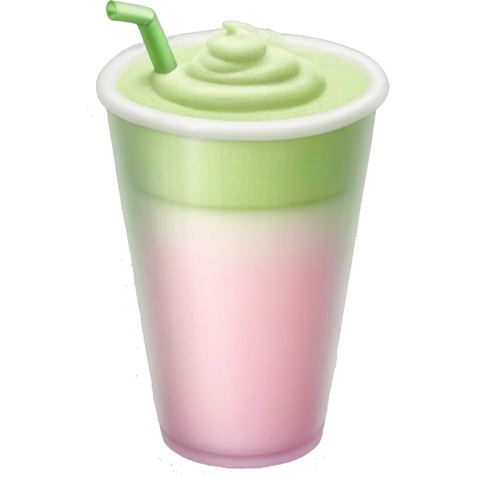 Clear long cup, no handle, with light pink drink, matcha foam emoji