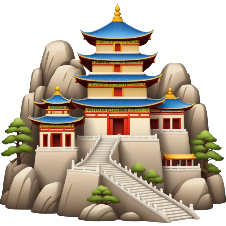 Wutai Mountain Buddhist temples, simplified emoji style with bold outlines and , cartoon style traditional Chinese temple with mountains emoji