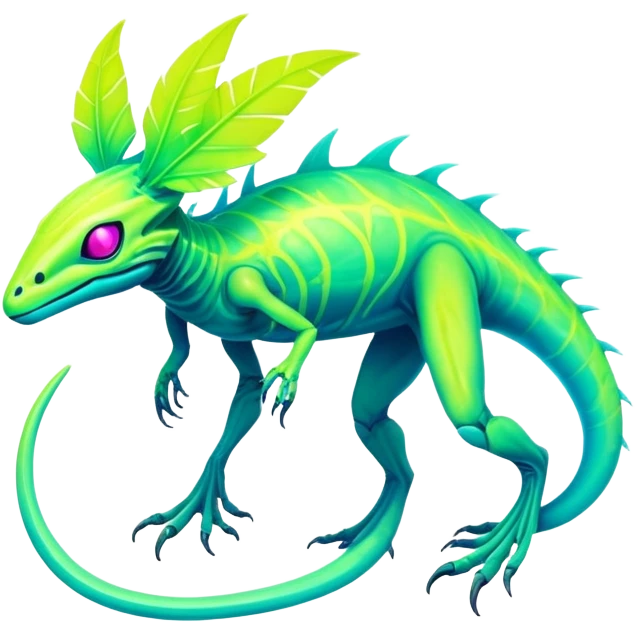 Tropical futuristic lush cool edgy neon Fionbri-Vernid-Elgyem-creature (full body) emoji