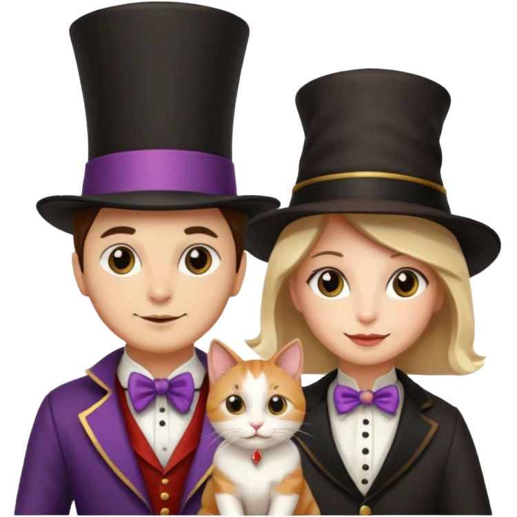 magician couple and their pet cat emoji