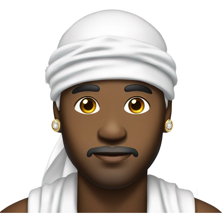 a black rich man wearing a white durag, white shirt, diamond earrings and diamond chain emoji