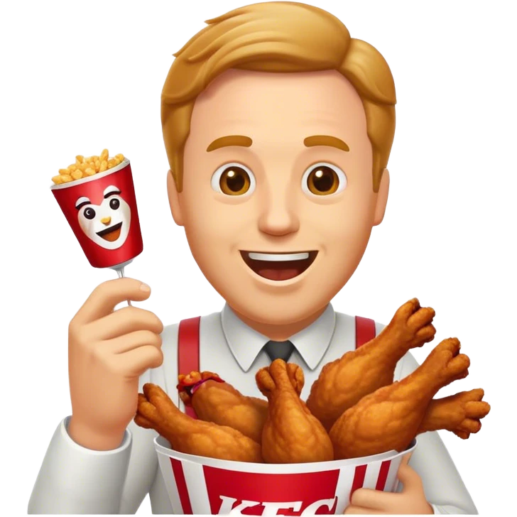 "Create an emoji of a white man holding KFC chicken wings with a happy and excited expression. Add the phrase 'Absolute Cinema' in bold text, making sure it covers the entire screen and stands out clearly. Use a vibrant and expressive style." emoji