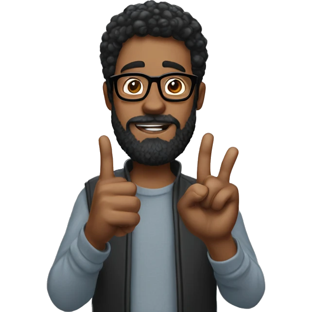 blck haired man with beard and glasses doing finger hearts emoji