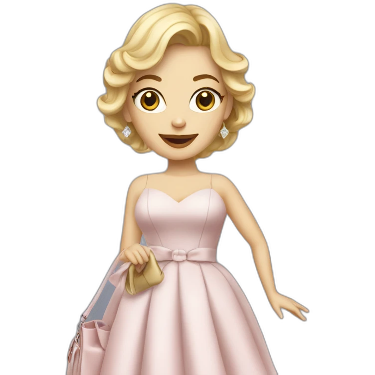 Beautiful white women wearing fabulous dress with fancy shoes and holding a bag emoji