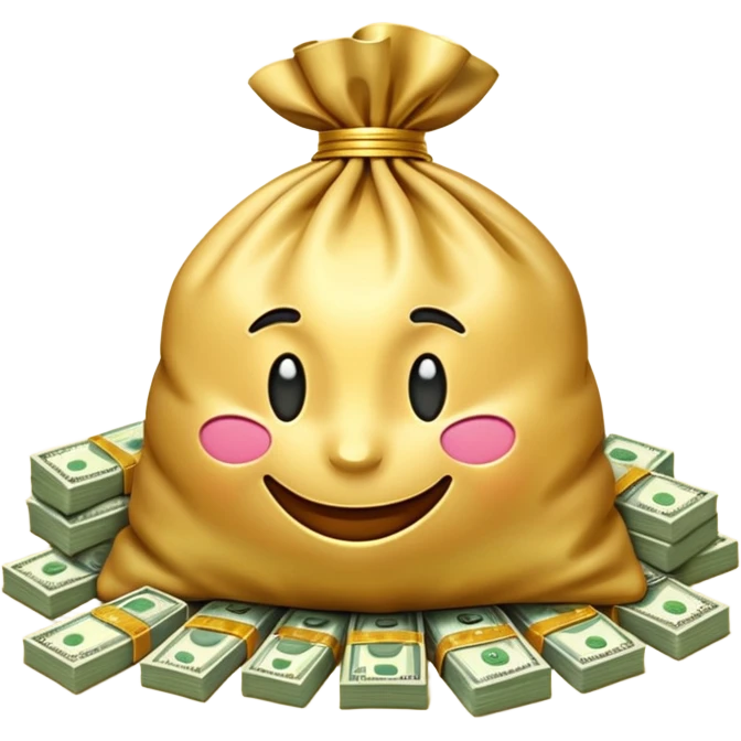 Luxury 3D emoji, overflowing money bag, stacks of cash, premium lighting, rich glossy look, ultra clean, transparent background


 emoji