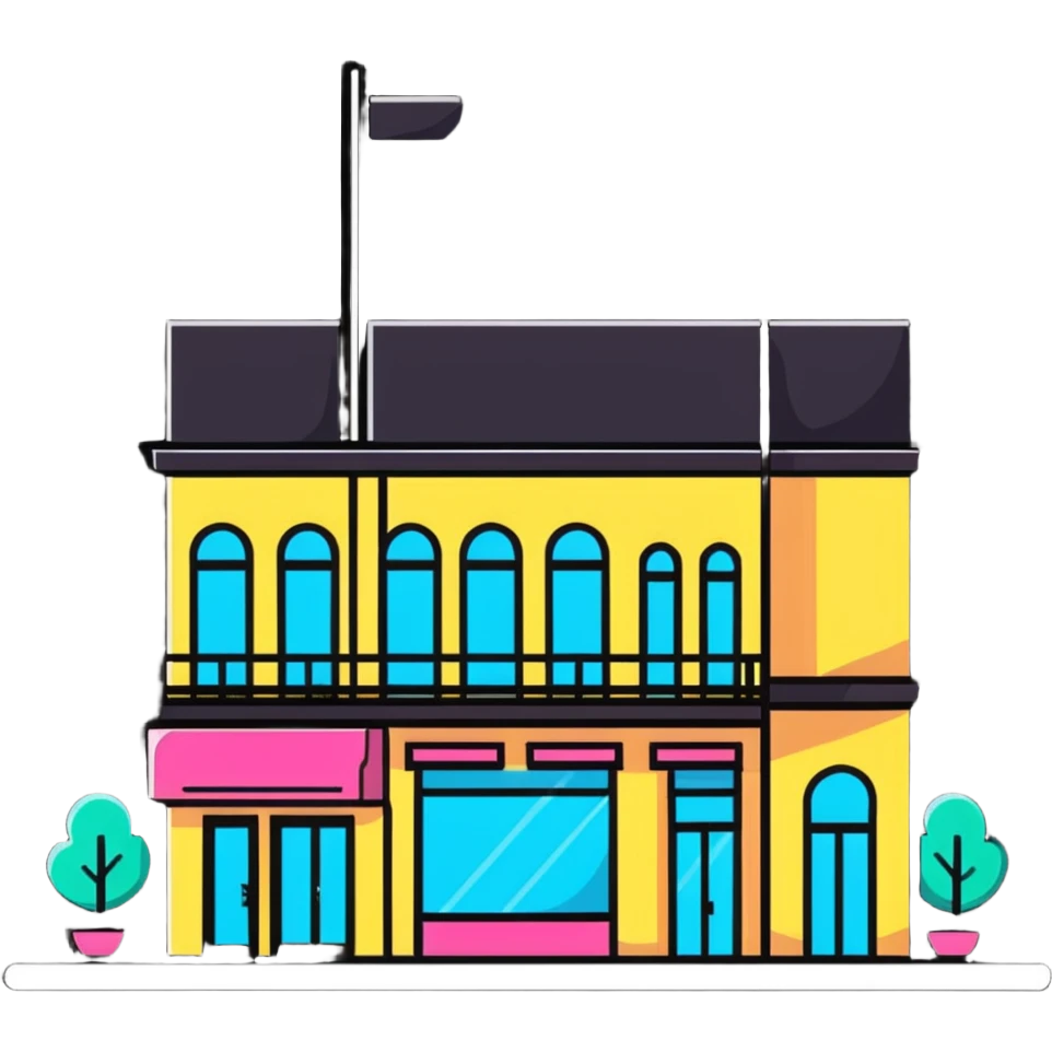three beauty salon buildings connected by lines emoji
