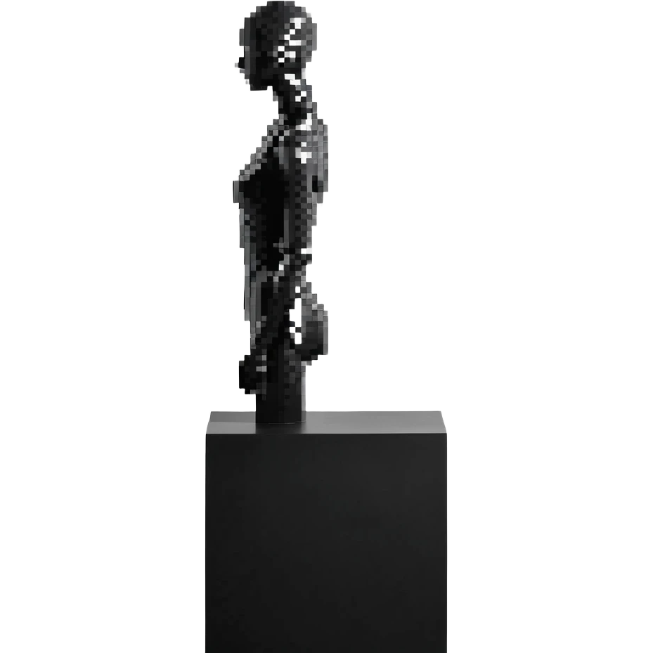 Minimalistic flat vector icon, iOS style, thin black contour on white background. Matte black mannequin in front of in 3D monochrome style. skulpt emoji