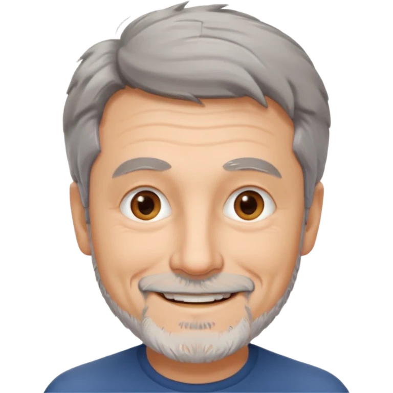 homme 60 ans cheveux gris court et décoiffés petite barbe sourir emoji