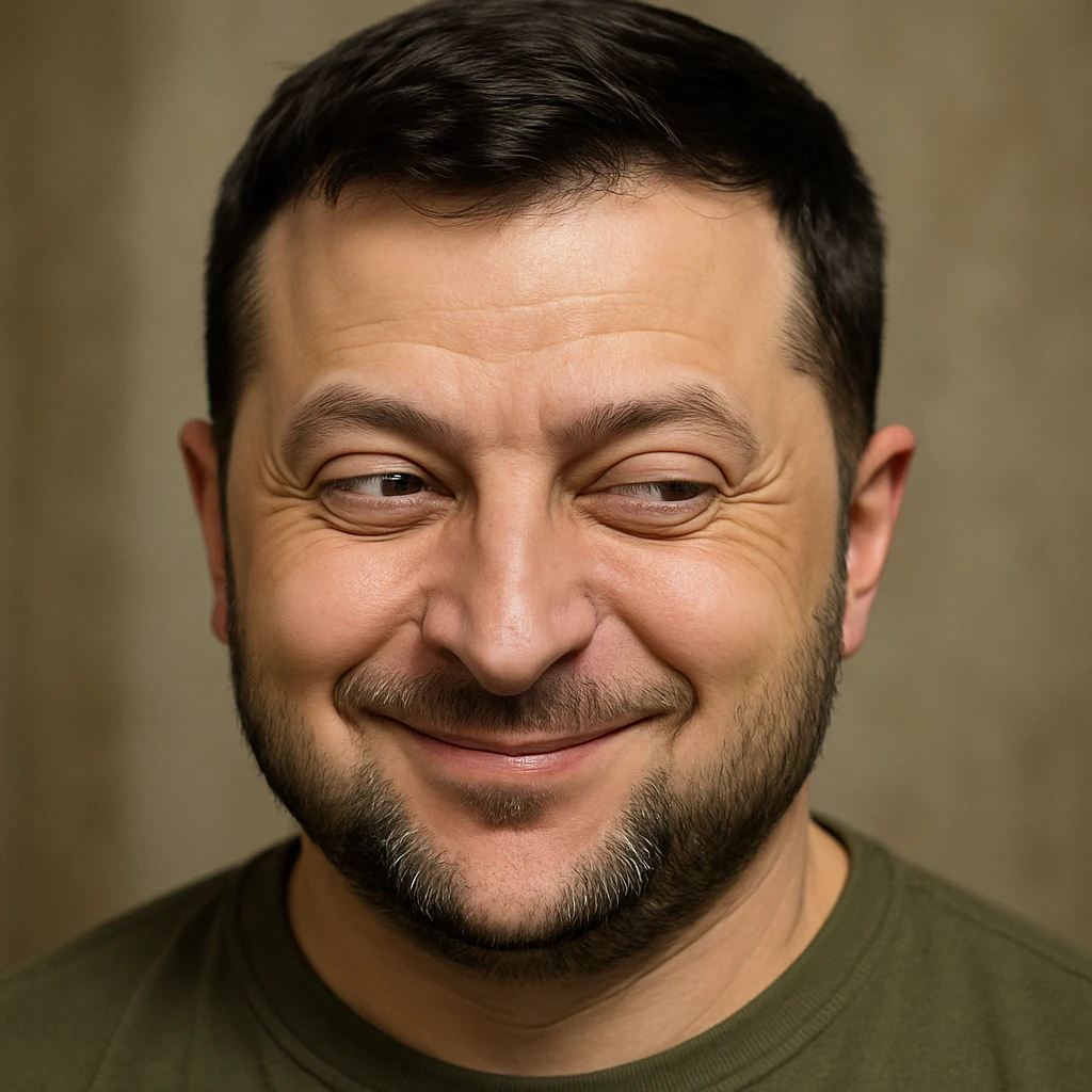 photorealistic emoji style portrait of Zelensky, round face, sly and cunning expression emoji