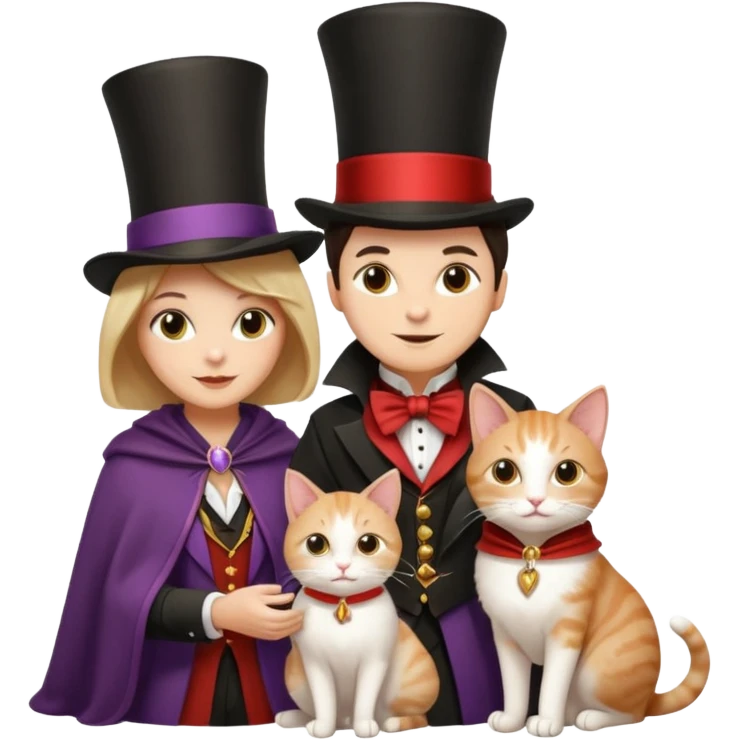 magician couple and their pet cat emoji
