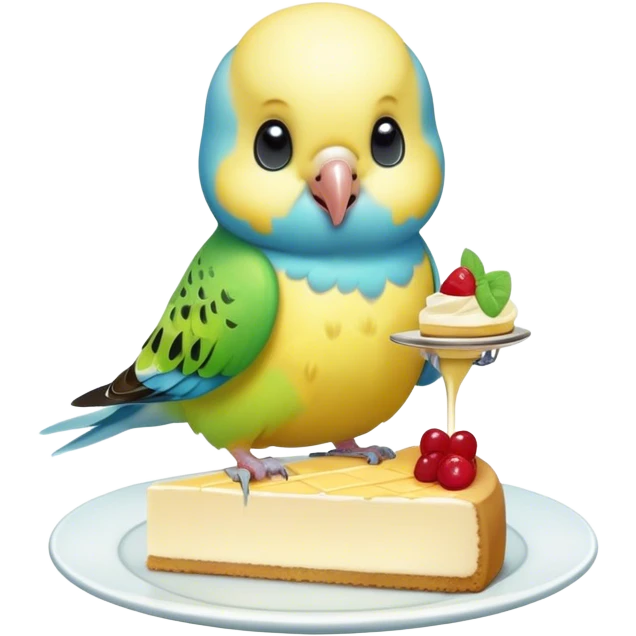 cute budgie eating cheesecake emoji