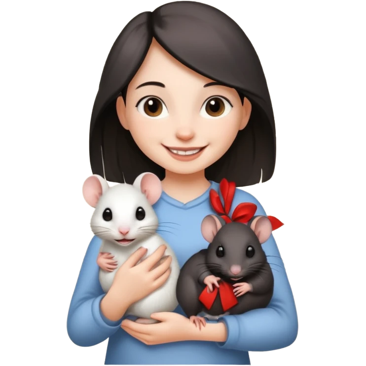 Девочка с двумя крысами на руках белой и чёрной emoji