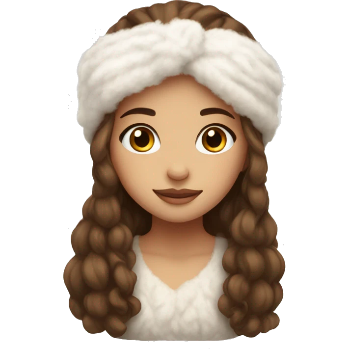 beautiful girl with a white warm fluffy headband long brown hair cozy emoji