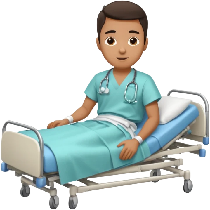 A young hispanic guy is in a hospital bed because of a broken leg. emoji