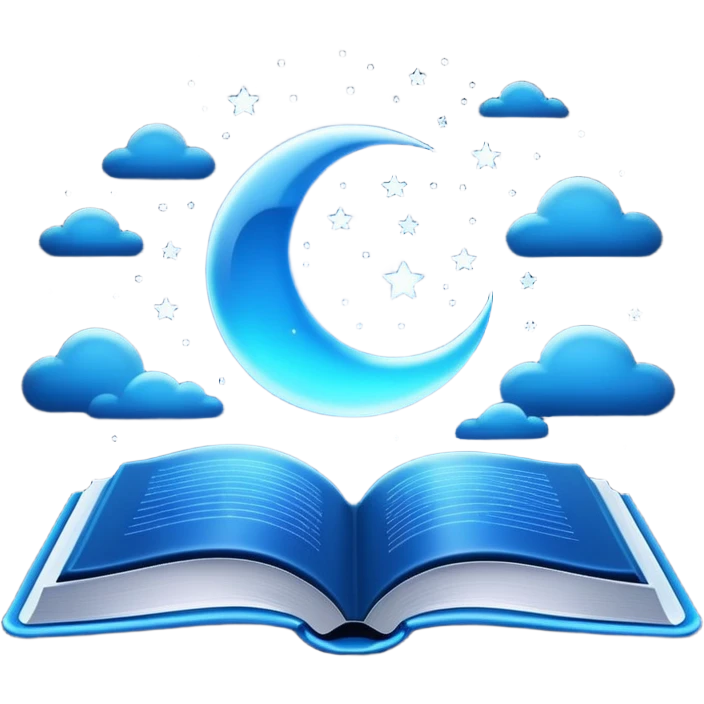 dark neon blue glass book, night sky on the cover emoji