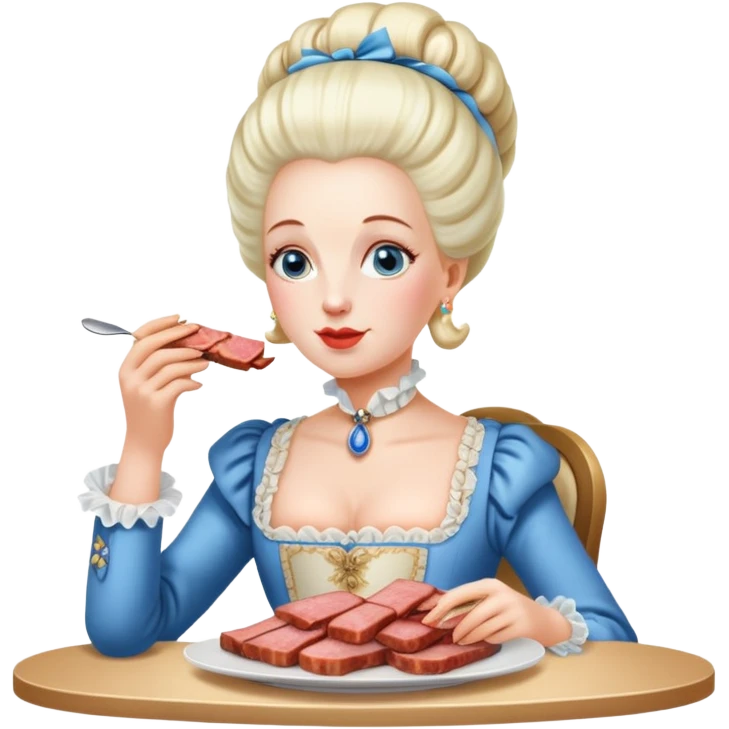 marie antoinette eating spam meat at cafe emoji