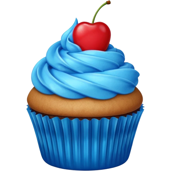 cupcake with blue frosting and a cherry on top emoji