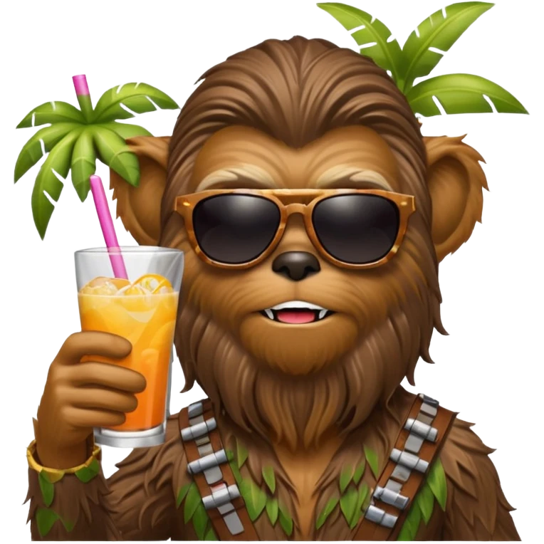 a wookiee wearing sunglasses drinking a tropical drink emoji