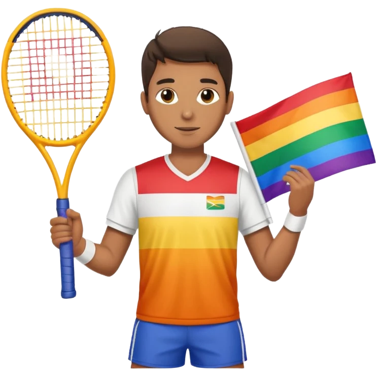 Male Tennis player holding a Pride flag  emoji