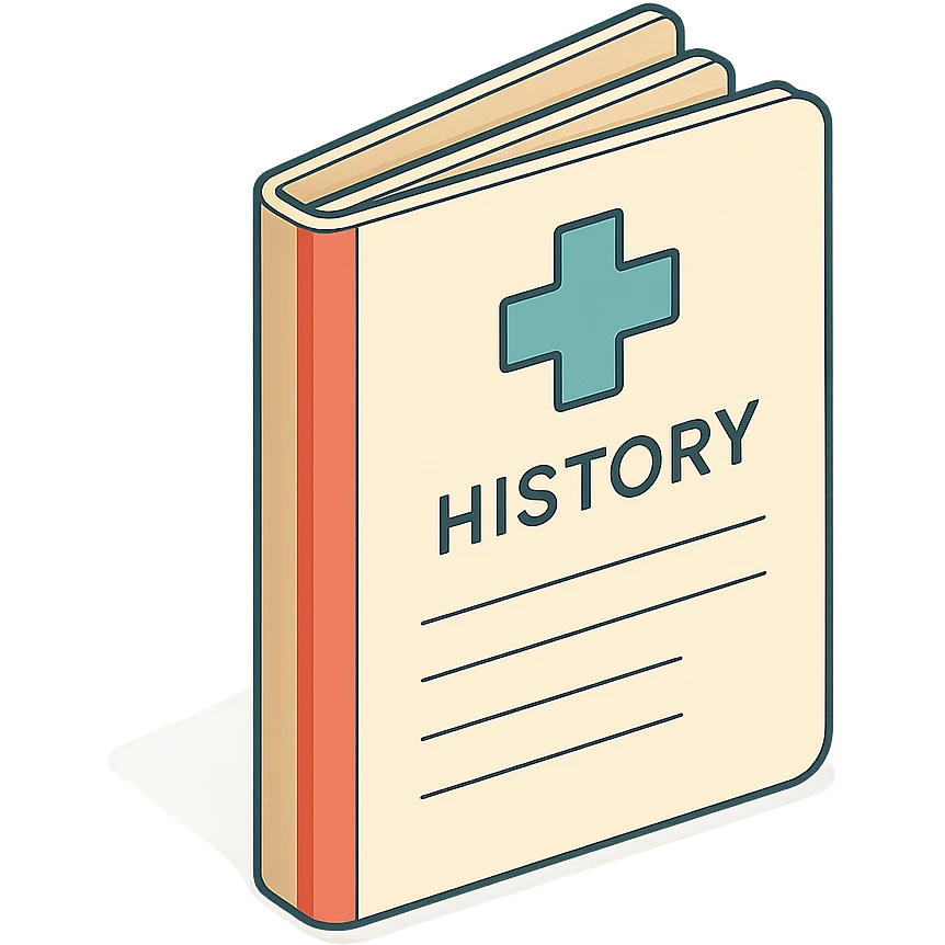 first page of medical history folder with red stripe on the side, 2D isometric style, clean outlines, highly detailed drawing, shadows and highlights, soft lighting, transparent background emoji