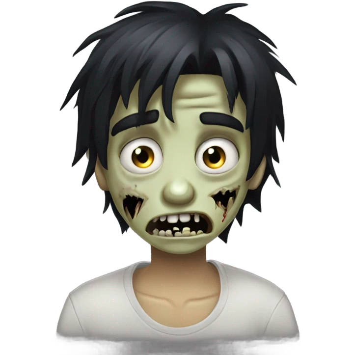 Boy, zombie, black hair, medium long, emo, shaggy, dark, spooky, creepy expression emoji