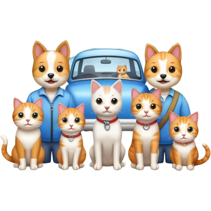 tour group with one dog and two cats emoji