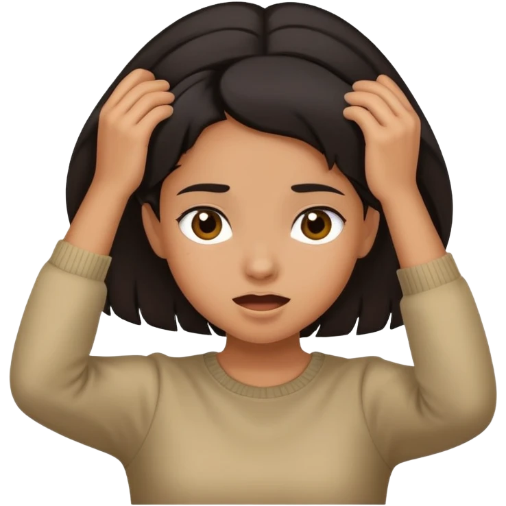 Biracial girl with dark hair pulling her hair out emoji