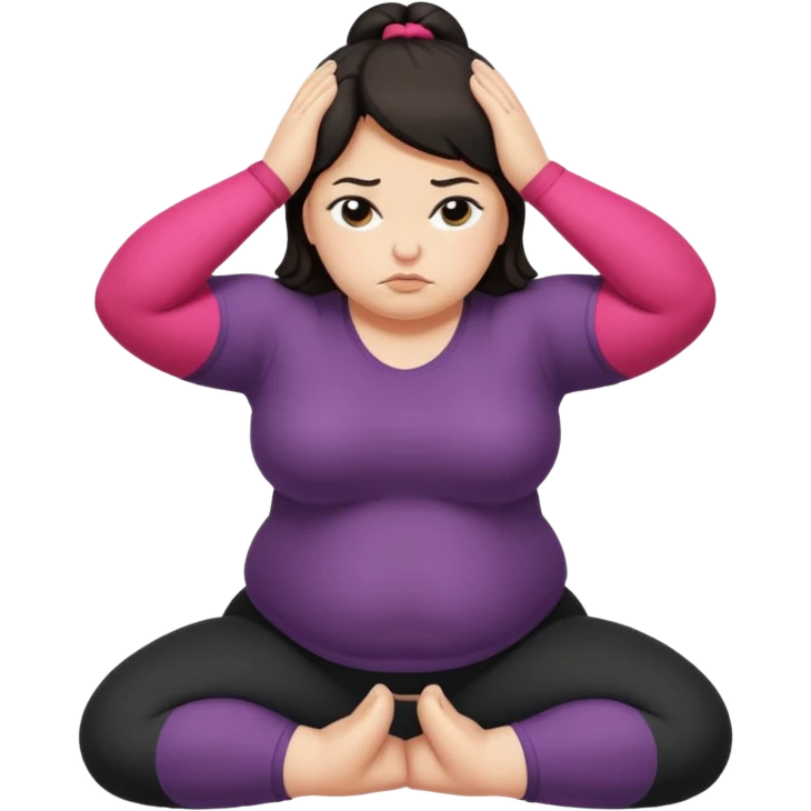 Sad fat girl doing crow pose dark hair emoji