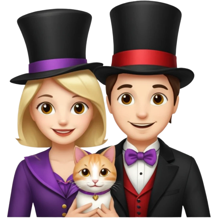 magician couple and their pet cat emoji