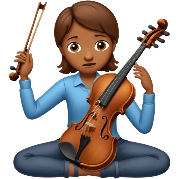 Violin with arms, legs, sad face and crying tears emoji
