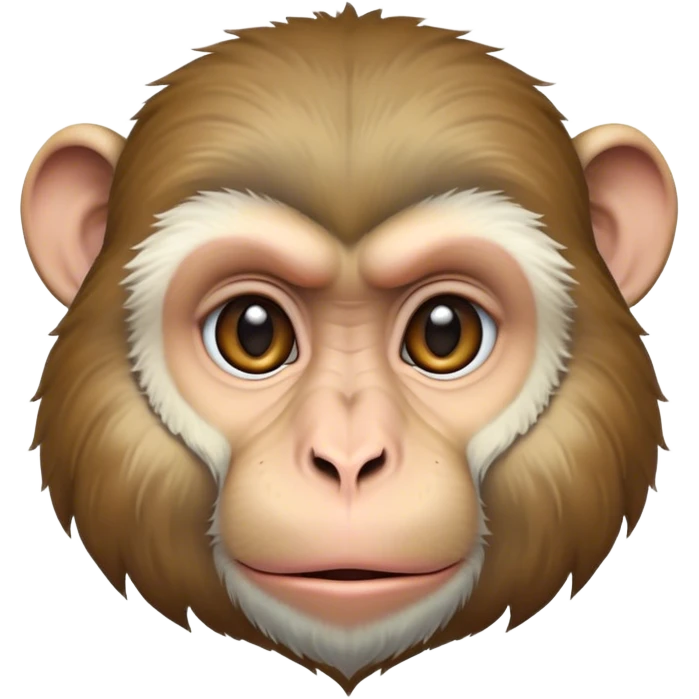 Cinematic Noble Macaque Portrait Emoji, Poised and regal, with a smart, agile build and expressive, deep-set eyes, adorned with soft, detailed fur and a dignified expression, Simplified yet sharp and sophisticated features, highly detailed, glowing with a soft, natural radiance, high shine, intelligent and commanding, stylized with an air of primate nobility, focused and alert, soft glowing outline, capturing the essence of a watchful and confident guardian that appears ready to leap out of the screen with effortless authority! emoji