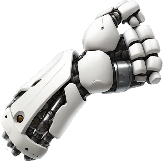 White mechanical cyborg arm and bicep emoji