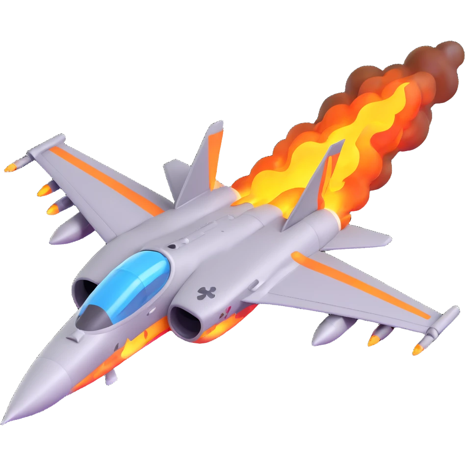 fighter jet with afterburner flames, 3D emoji style emoji