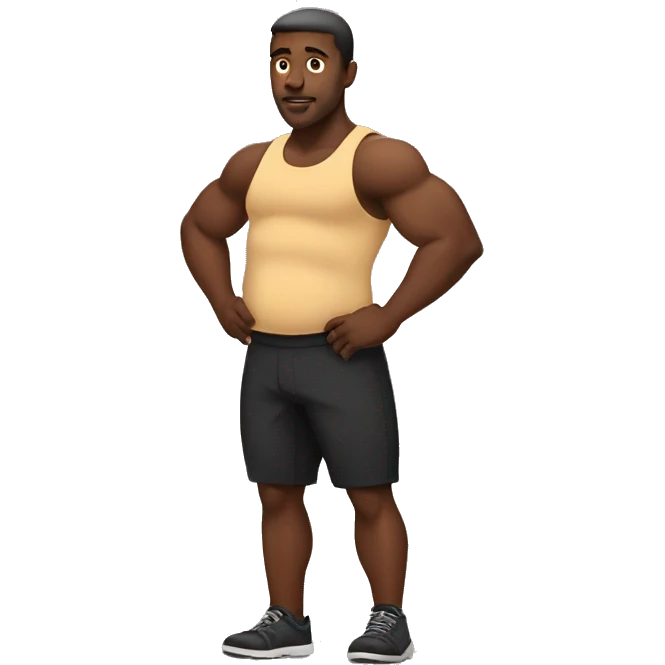 Black man with muscles big belly emoji