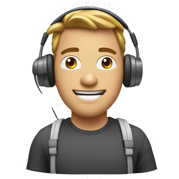 Tech guy , funny  , with headset , without glasses , Smilling emoji