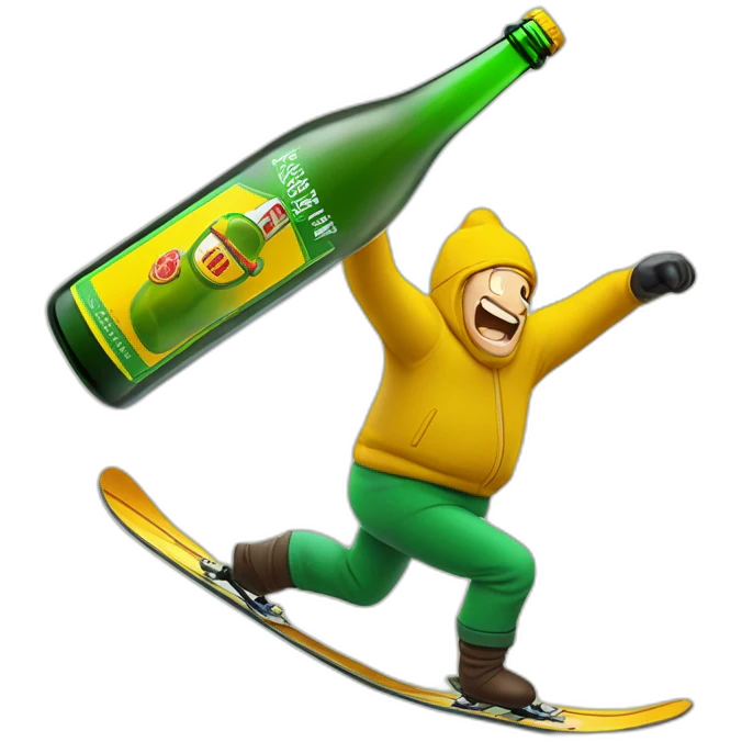 man-skiing-over-a-giant-green-bottle-of-buckfast-tonic-wine-with-slogan-made-my-monks-makes-you-drunk-fast-on-a-yellow-label-on-the-bottle emoji