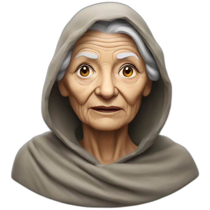 tomb raiser as old woman, photo realistic emoji