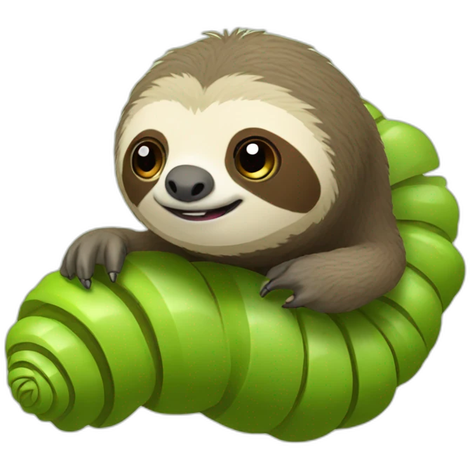 Sloth riding caterpillar with head emoji