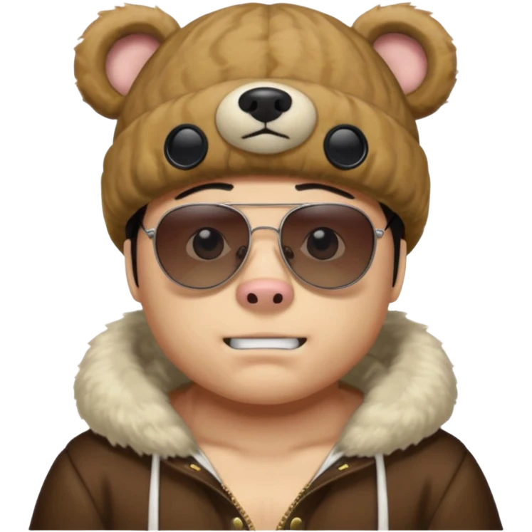 Bartholomew Kuma from One Piece, close-up of face, bear hat, sunglasses emoji
