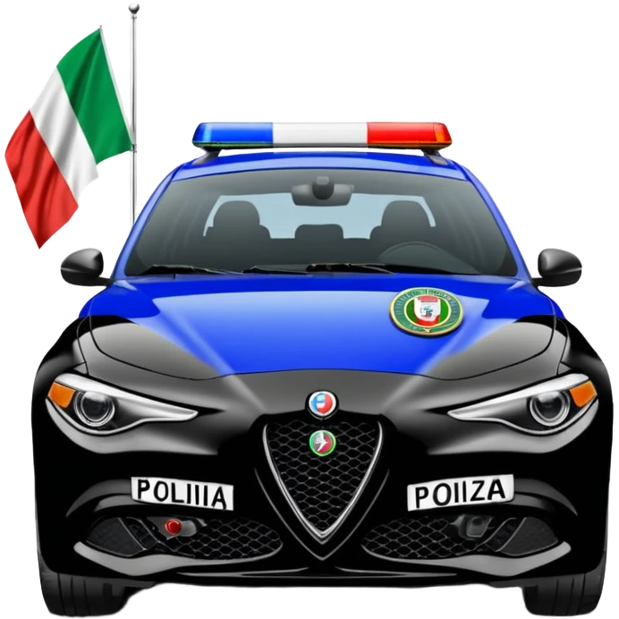 crea auto di servzio alfa romeo giulia colore nero con la scritta polizia penitenziaria e la bandiera italiana emoji