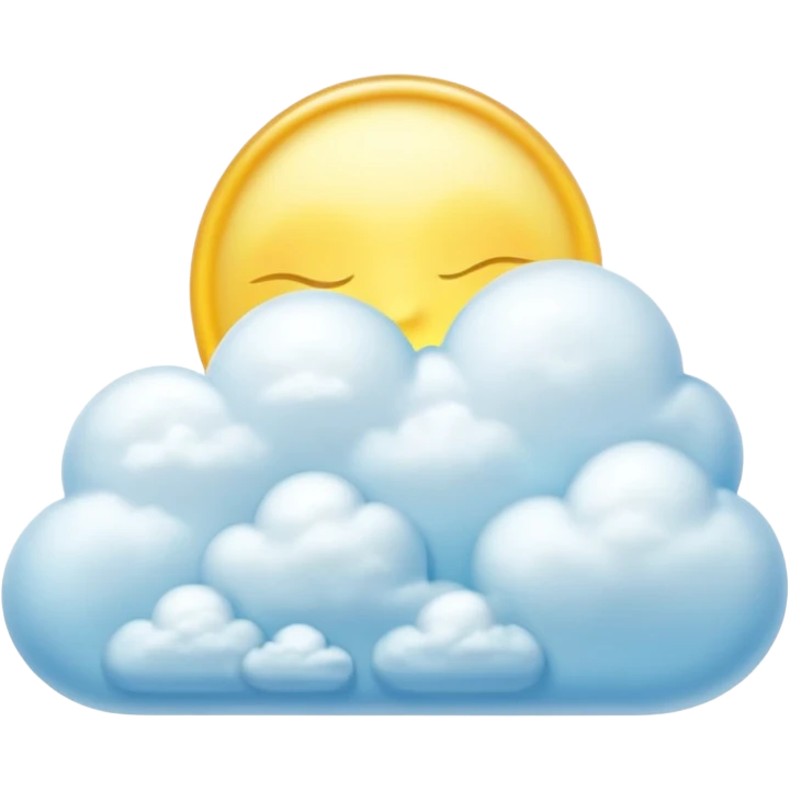 3d rendering, isolated, opalescent pearlescent colored, perfectly shaped, soft fluffy clouds, with a soft buttery yellow sun behind, dpi 300, 8k emoji