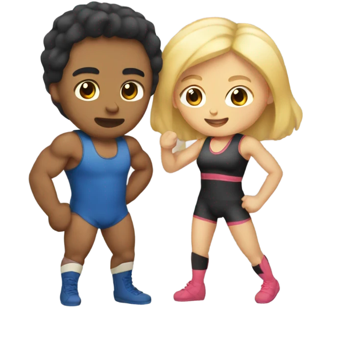 Male and female wrestler in love emoji