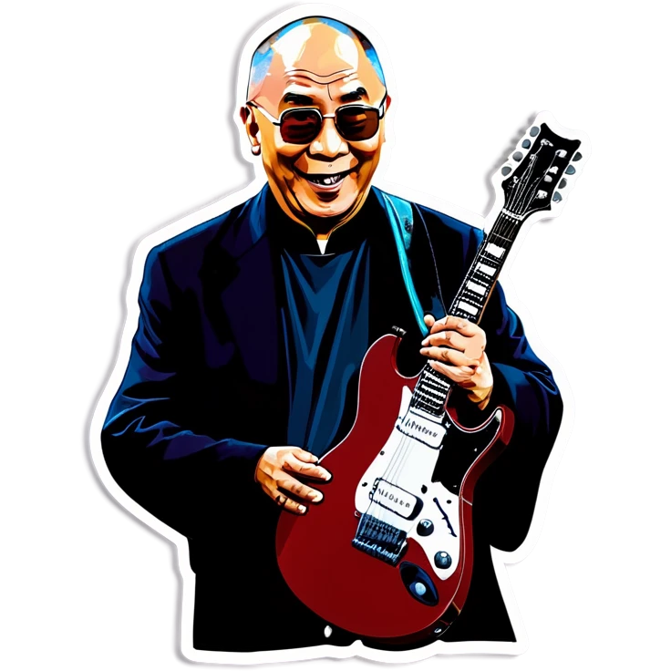 Dalai lama rocks an electric guitar with Jon Bon Jovi emoji